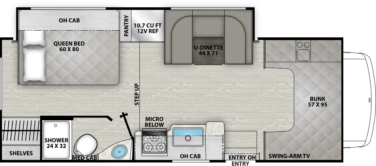 The Freelander 23FS - Ford 450 has one entry and one slide out. Exterior features include: 17' awning. Interiors features include: bunk over cab and u-dinette.